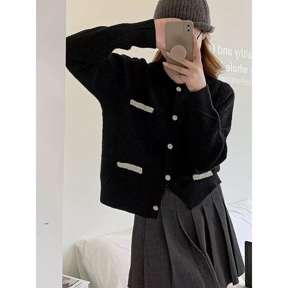 Áo khoác len cardigan phối ren đính ngọc