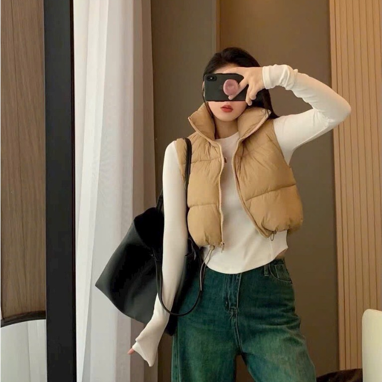 Áo phao gile nữ croptop DÀY DẶN hàng Quảng Châu màu mới cực HOT, Áo khoác phao nữ croptop, PHAO NỮ CROPTOP GILE cổ đứng