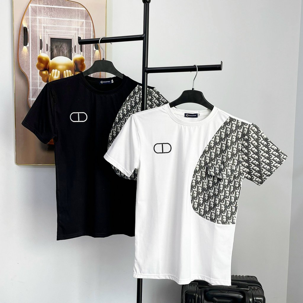 Áo thun nam cổ tròn, áo cổ tròn tay ngắn phối họa tiết nổi bông hoa, thời trang phong cách chất cotton thoáng mát