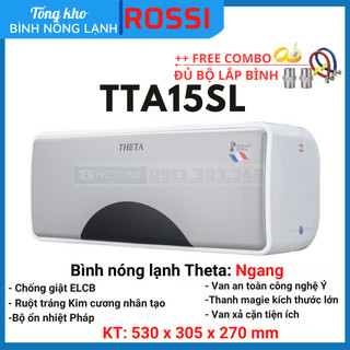 Bình nóng lạnh gián tiếp Theta 15 Lít Ngang - TTA15SL, chính hãng, bảo hành 7 năm toàn quốc, tân á online