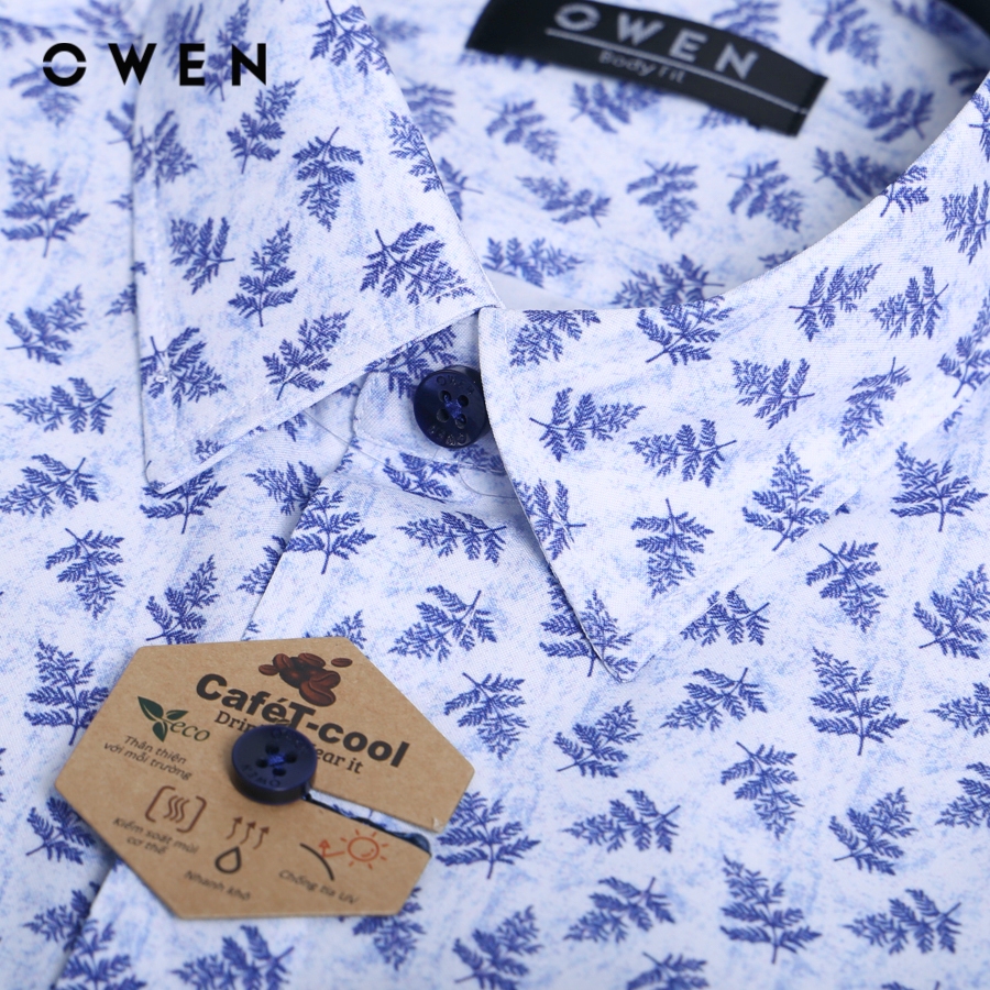OWEN - Áo sơ mi ngắn tay Body Fit màu Trắng chất liệu Cafe - AB230580NT