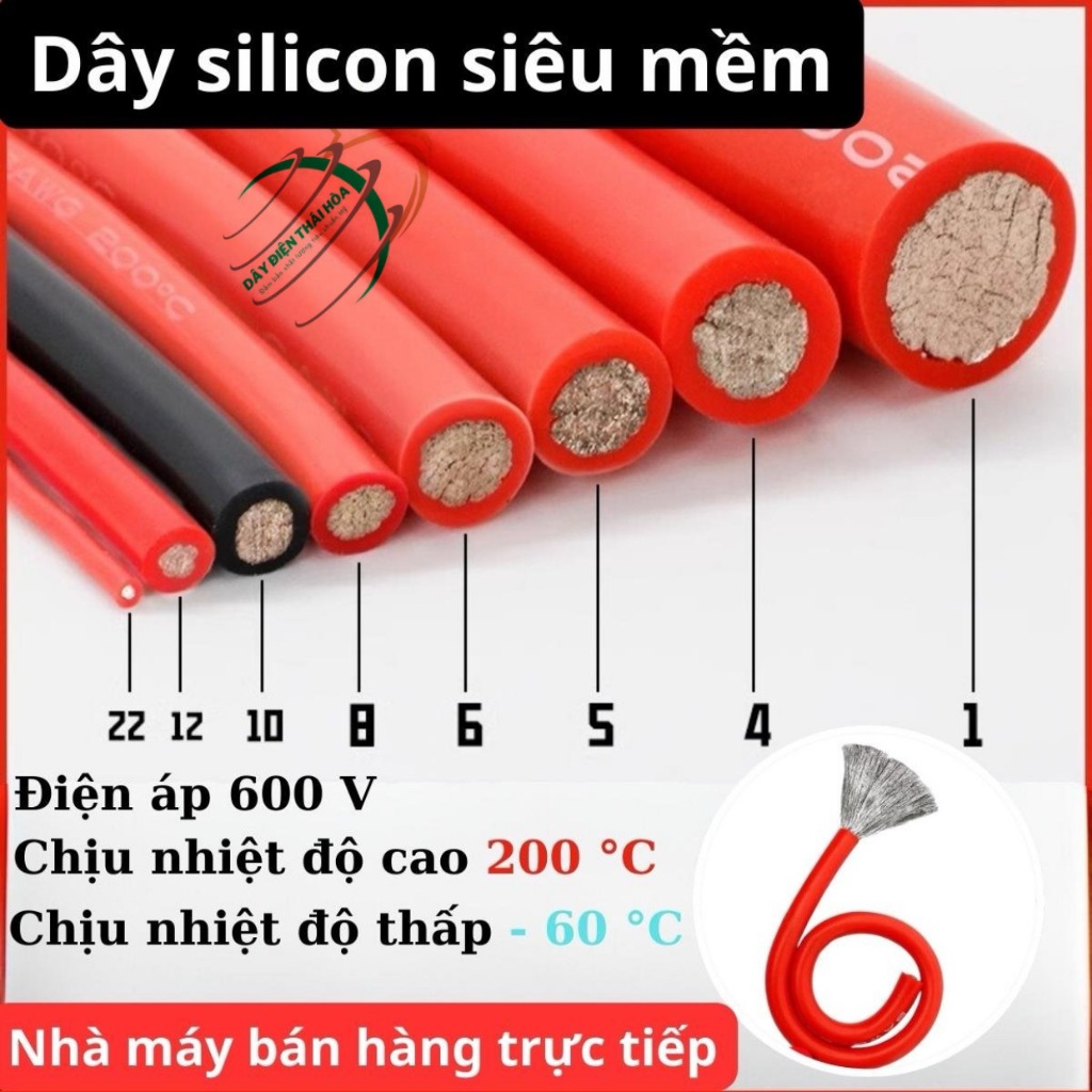 Dây silicon siêu mềm (1m) 6 AWG 8 AWG 10 AWG 12 AWG chịu nhiệt độ cao dây nối nguồn dây dây cấp nguồ