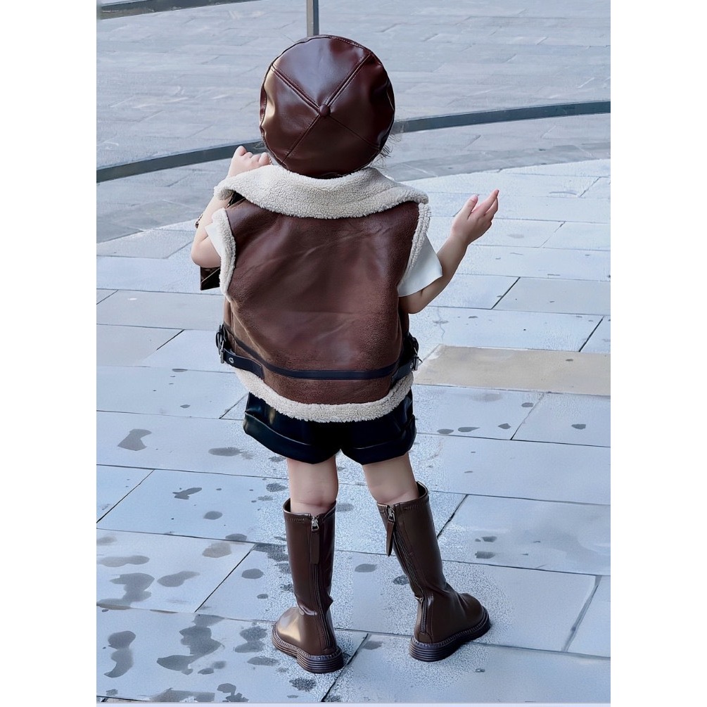 Giày bốt Martin bé gái, Bốt trẻ em chất da PU siêu mềm khoá kéo dễ thương phong cách Hàn Quốc KX4