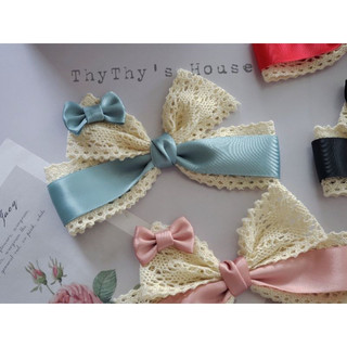 Kẹp nơ satin phối ren nhiều màu vintage