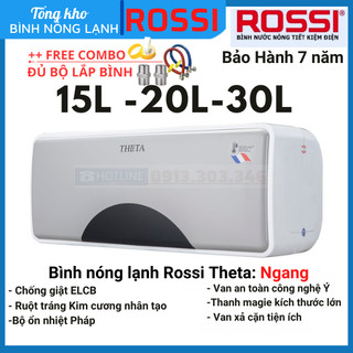 Bình nóng lạnh gián tiếp Rossi Theta Ngang 15L - 20L - 30L, chính hãng, bảo hành 7 năm, tân á online