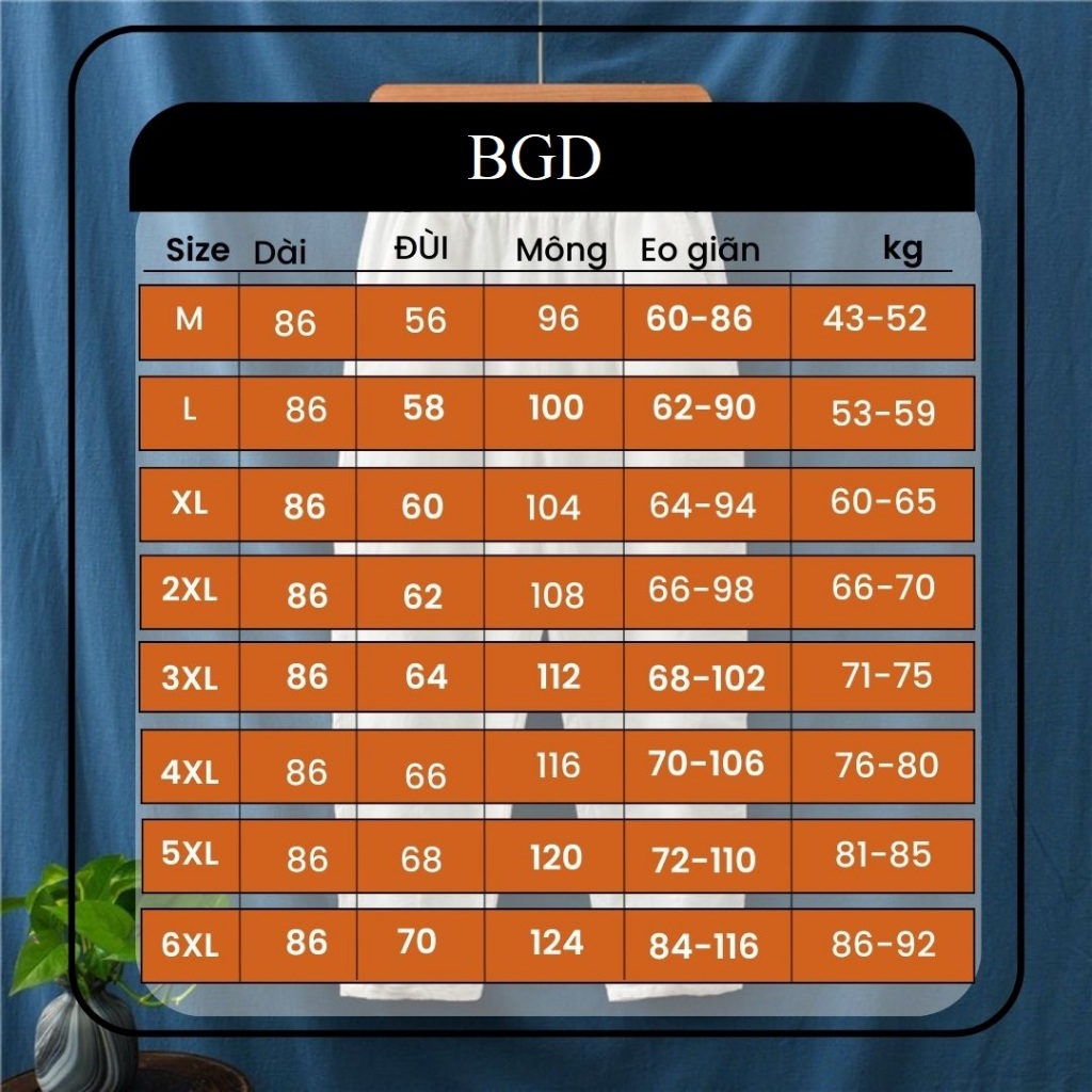Quần baggy lưng cao cạp chun chất vải đũi mềm mát, thấm hút mồ hôi tốt Bigsize BGD