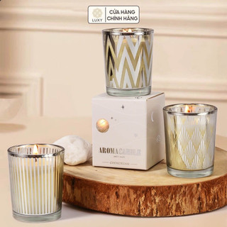  Nến thơm LUXY họa tiết trắng cao cấp sang trọng không khói thư giãn decor vintage 