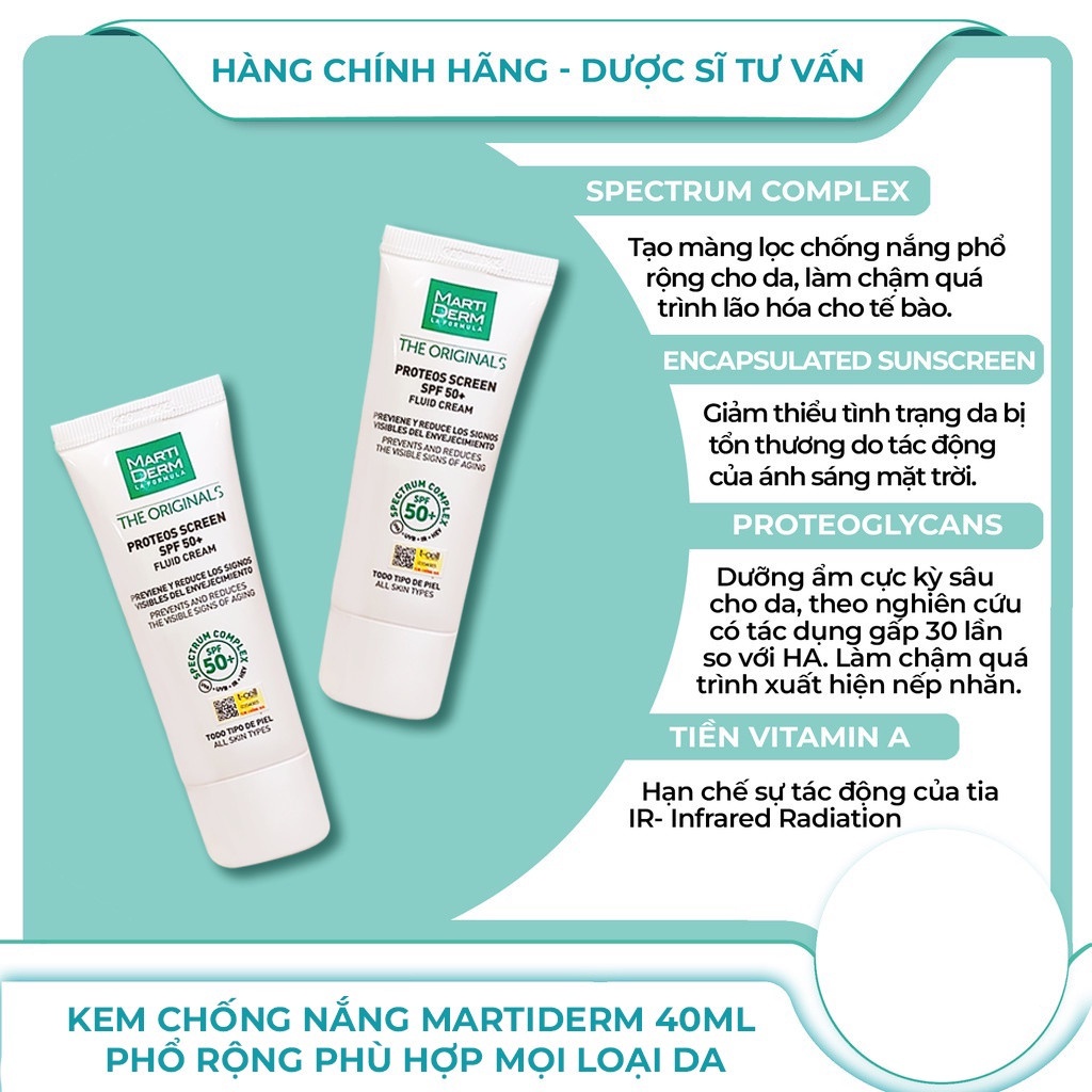 Kem Chống Nắng Martiderm The Originals Proteos Screen SPF50+ 40ml