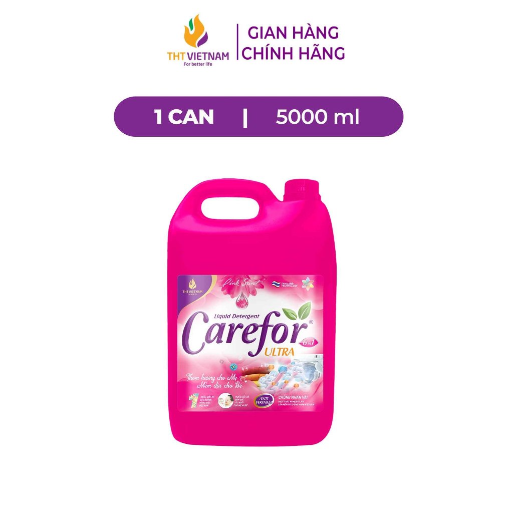 Nước giặt dưỡng vải Carefor Chính hãng Hương hoa hồng Chống nhăn vải hiệu quả 5 lít