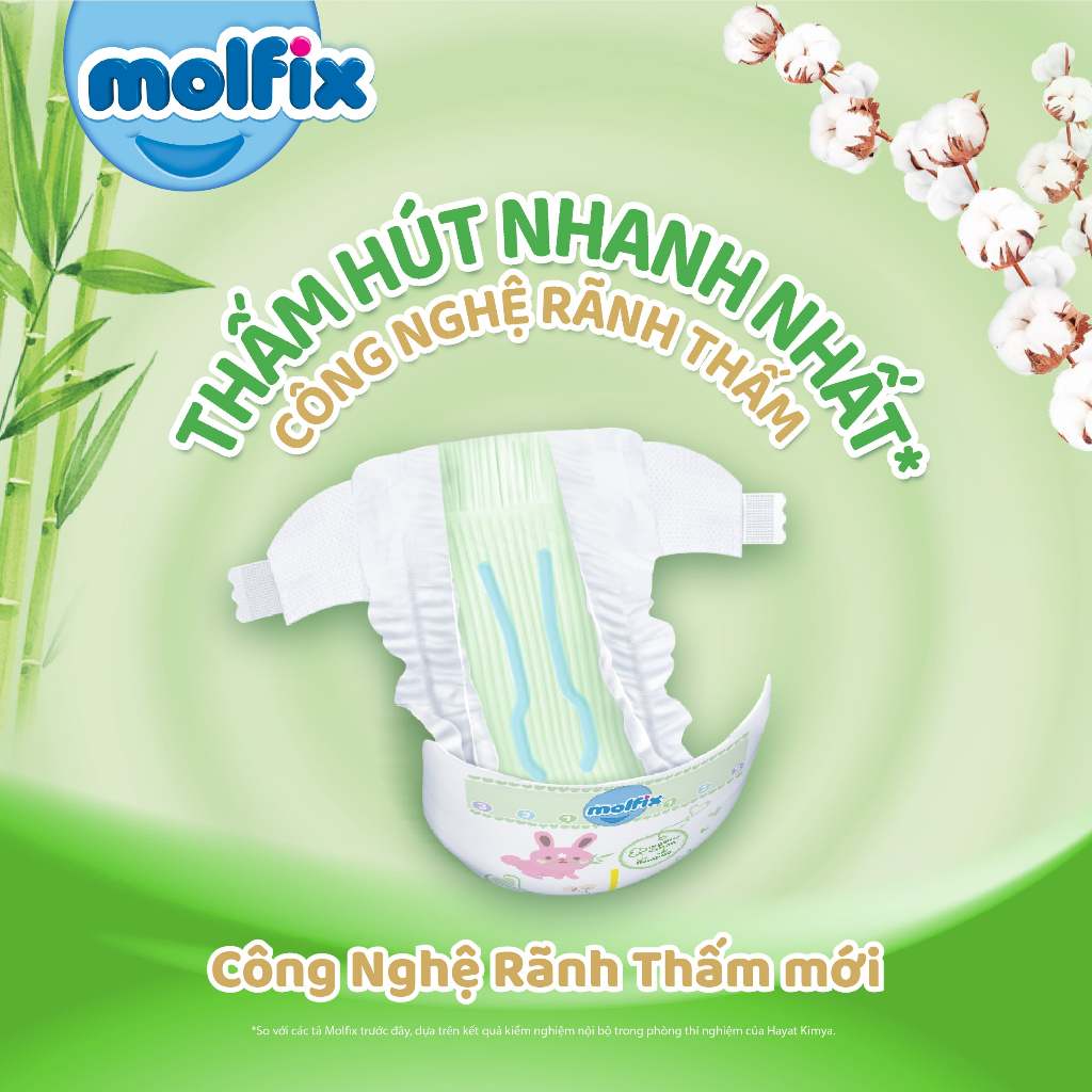 Tã/bỉm dán Molfix Thiên nhiên Super Jumbo S (4kg - 8kg) - C1 - Gói 80+8 miếng