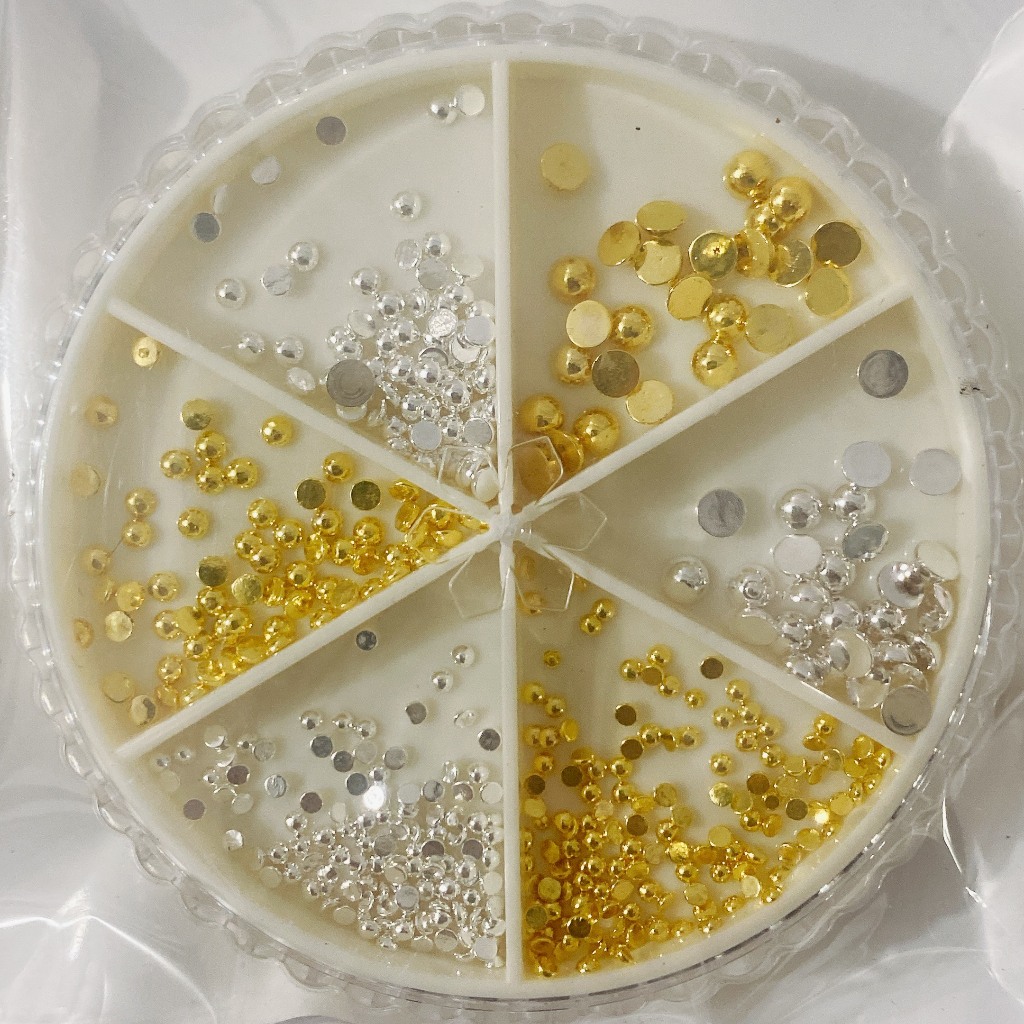 Sét charm bi nữa vàng bạc trang trí nail mix nhiều size