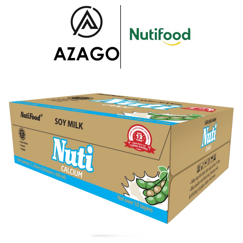 Thùng 36 Hộp Sữa đậu nành Nuti Canxi Hộp 200ml - Thương Hiệu NUTIFOOD - AZAGO