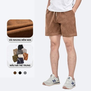 Quần Đùi Nhung Trơn Nam Mềm Cao Cấp VICENZO, Quần Short Nhung Nam Cạp Chun