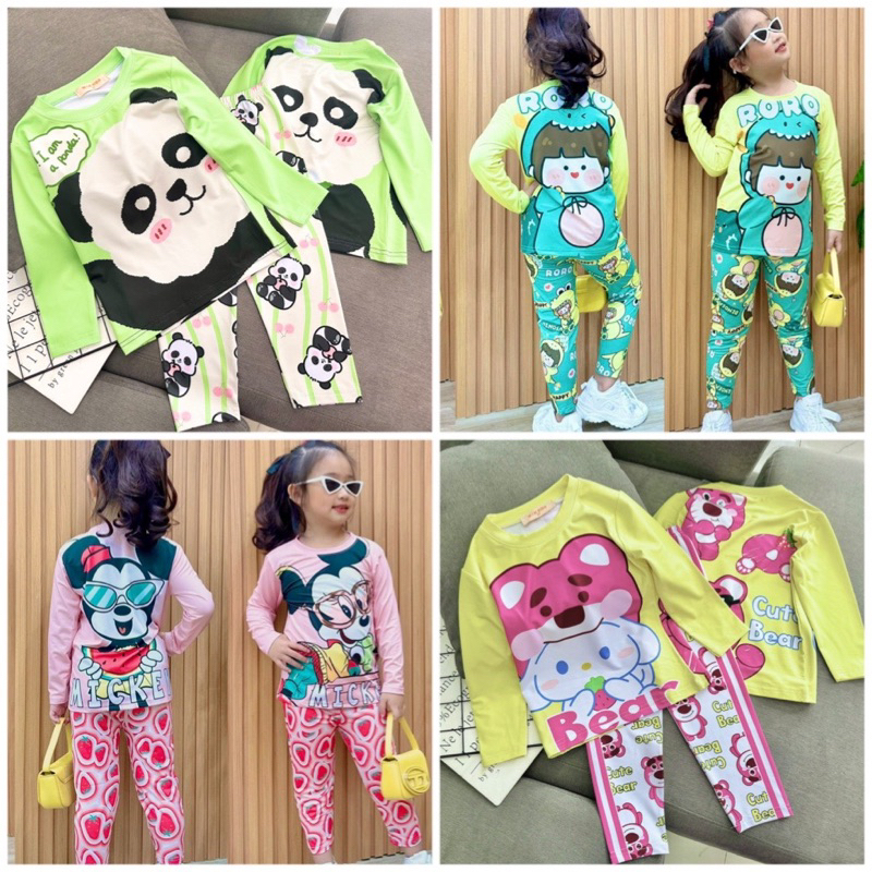 10-43kg bộ dài tay bé gái thun lạnh bao đẹp mềm mịn chất lượng với nhiều hình in hot gấu dâu, pony siêu cưng 281
