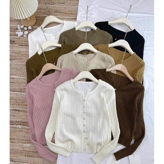 Áo len cardigan khuy đá gân hàng quảng châu
