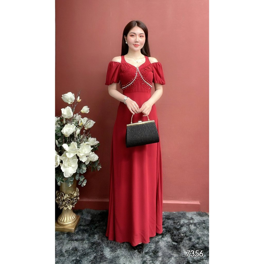 Đầm EMY EM7356 Dạ Hội Đỏ Cổ Cách Điệu