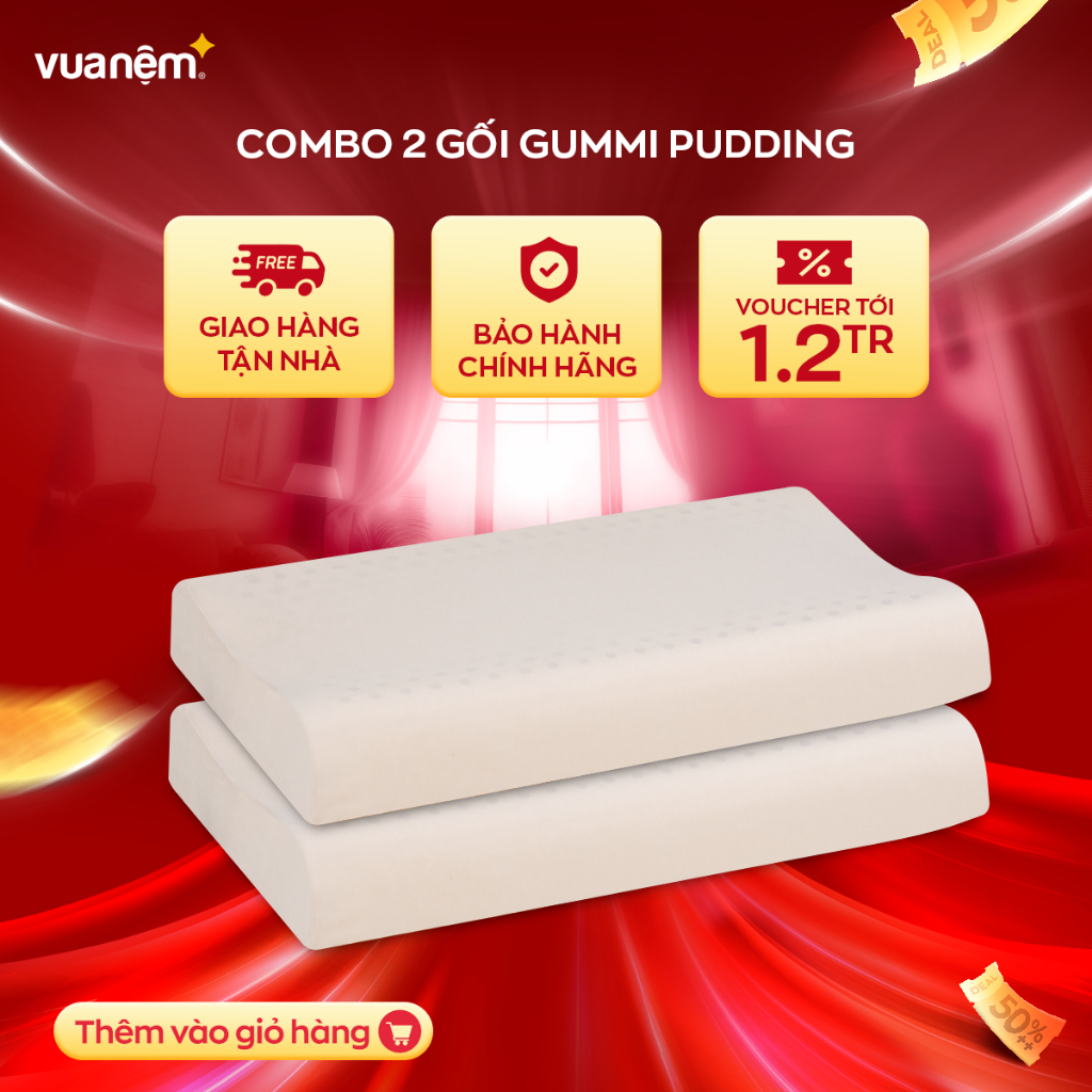 Combo 2 gối cao su Gummi Contour Pudding 26*43 nâng đỡ chắc chắn, thoáng khí, giảm nhức mỏi cổ vai gáy