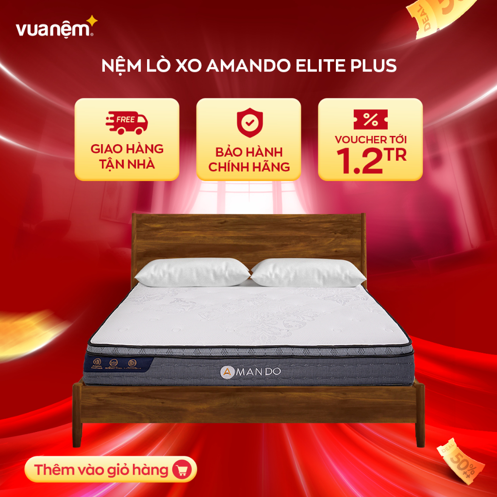 Nệm Lò xo túi độc lập Amando Elite Plus hỗ trợ bảo vệ xương khớp, thoáng khí, điều hòa thân nhiệt