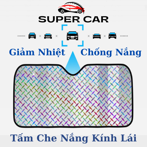 Tấm che nắng kính lái ô tô cao cấp, tấm chắn nắng ô tô,che nắng ô tô lót bạc cách nhiệt chống nắng Super Car