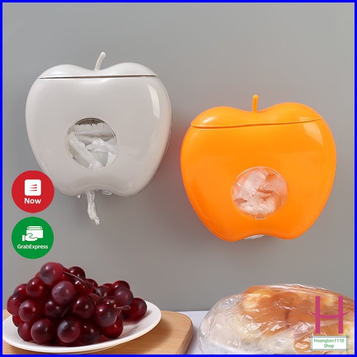 Hộp đựng túi màng bọc thực phẩm hình quả táo có nắp đậy,hộp đựng túi nilon tặng kèm miếng dán siêu chắc { H }