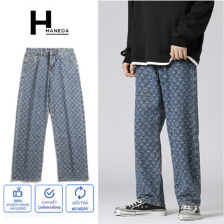 Quần Jean Baggy Nam Nữ họa tiết thêu  LV phong cách, Quần suông Baggy Unisex cao cấp Avocado