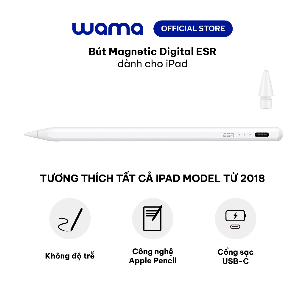 Bút Cảm Ứng ESR màu trắng dày 1.5 mm kèm ngòi bút thay thế
