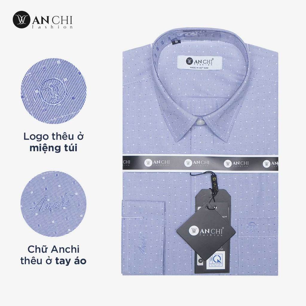 Áo Sơ Mi Nam Dài Tay Trung Niên ANCHI Hoạ Tiết Chấm Vuông Vải Sợi Tre Cao Cấp