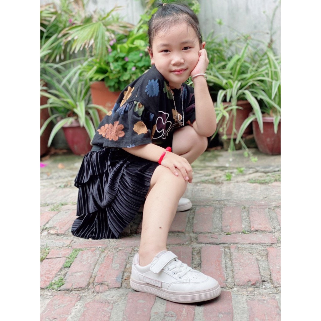 BABAYA Giày Trẻ Em Sneaker Thể Thao Trắng Hồng Siêu Nhẹ 21015P