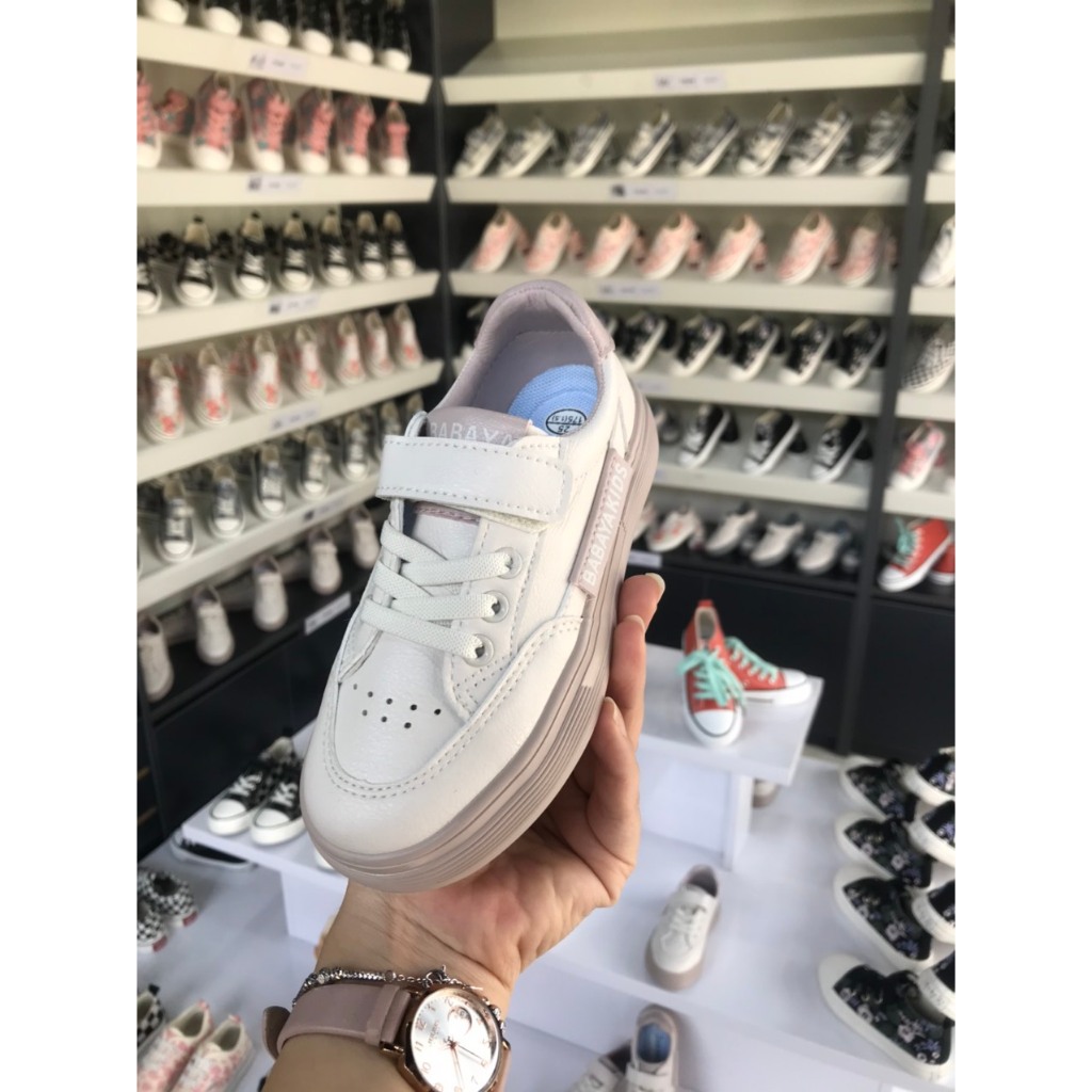 BABAYA Giày Trẻ Em Sneaker Thể Thao Trắng Hồng Siêu Nhẹ 21015P