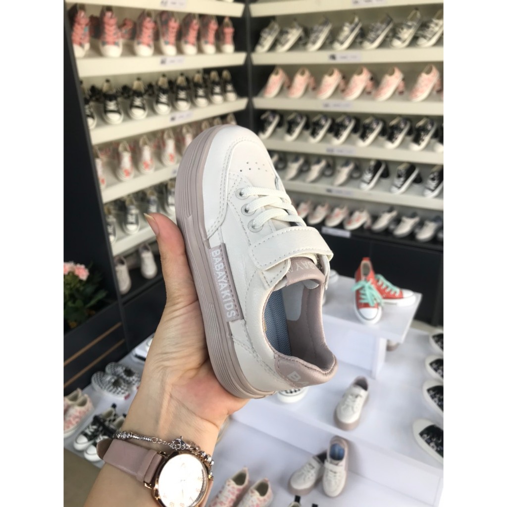 BABAYA Giày Trẻ Em Sneaker Thể Thao Trắng Hồng Siêu Nhẹ 21015P
