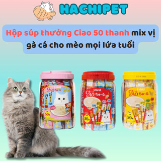 Hộp 50 thanh súp Ciao Churu mix vị gà cá dinh dưỡng dành cho mèo mọi lứa tuổi