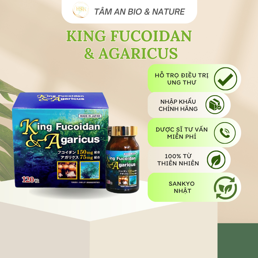 Viên uống King Fucoidan & Agaricus hỗ trợ giảm ung thư, ung bướu tăng sức đề kháng Nhật Bản, 120 viên và 30 viên