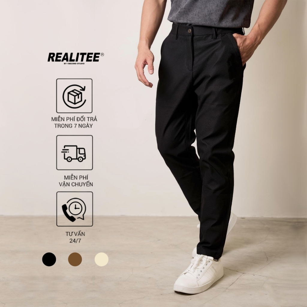 Quần Tây Kaki Dáng Baggy Suông Nam Cạp Cao Không Nhăn REALITEE