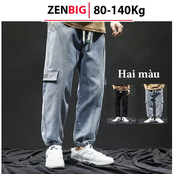 Quần jean jogger nam bigsize ZENBIG dáng suông cạp chun bo gấu co dãn 4 chiều cực đẹp, chất vải bò xịn 80-140kg, 90kg