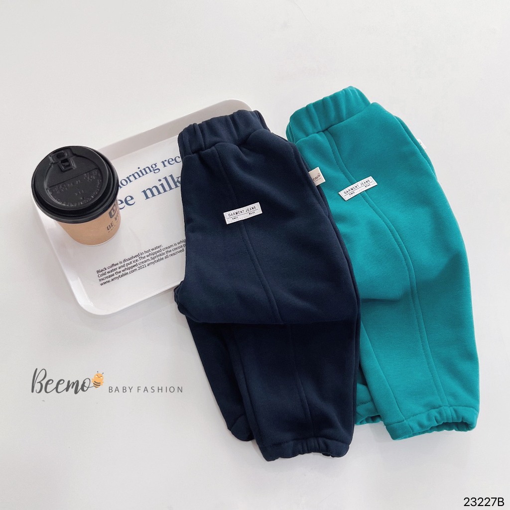 Bộ hoddie phối tay in chữ, bộ nỉ thu đông dài tay da cá kèm mũ unisex cho bé Beemo