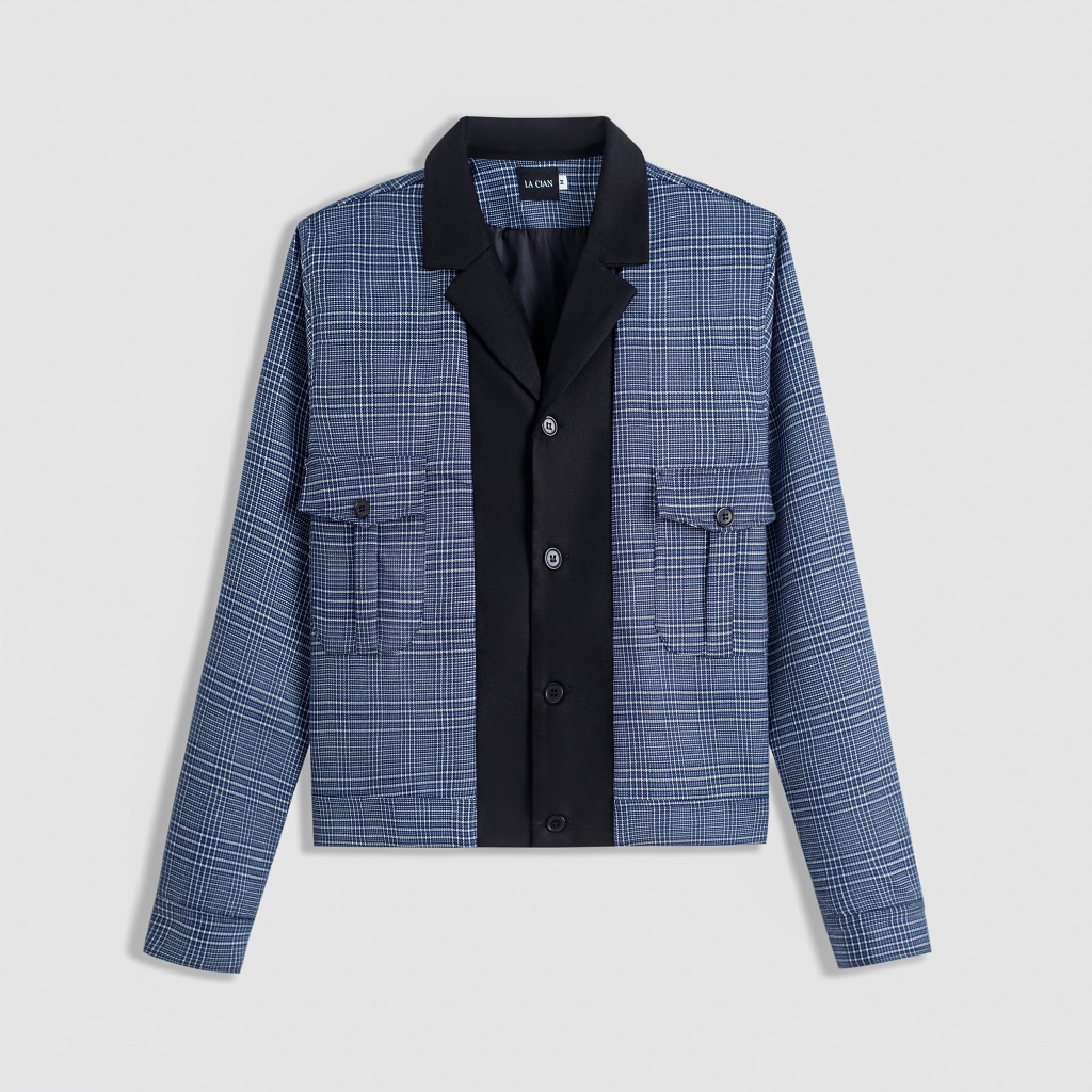 Jacket Xanh Kẻ TUYTSI thiết kế 3 lớp dày dặn form CROP có đệm vai | LA CIAN JACKET FORM CROP