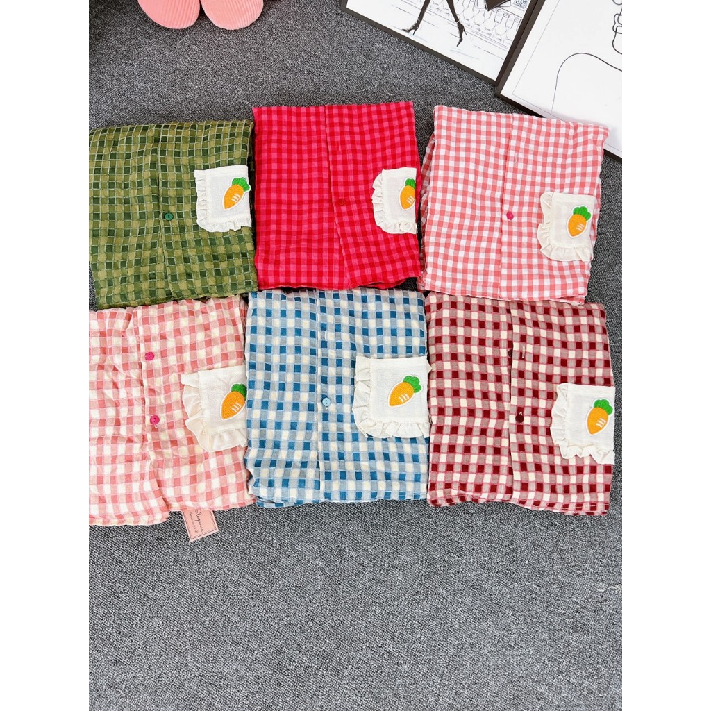 Đồ Bộ mặc nhà nữ tay dài quần dài chất đũi kẻ cà rốt đủ màu freesize 45-62kg - Chun's sleepwear