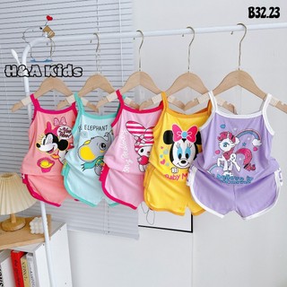 [Bé 7-21kg] Bộ 2 dây quần vát viền màu thun lạnh in hình Minky Mom cho bé gái