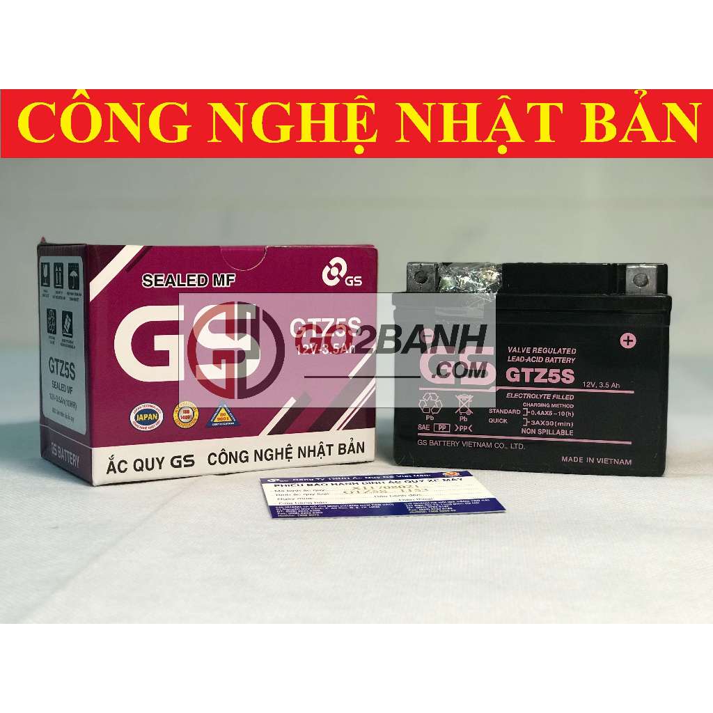 Bình Ắc Quy Khô GS GTZ5S Airblade110, Vision tới 2013, Future125, Wave a từ 2006, WRs, Exciter, Sirius Fi (12V-3.5Ah)