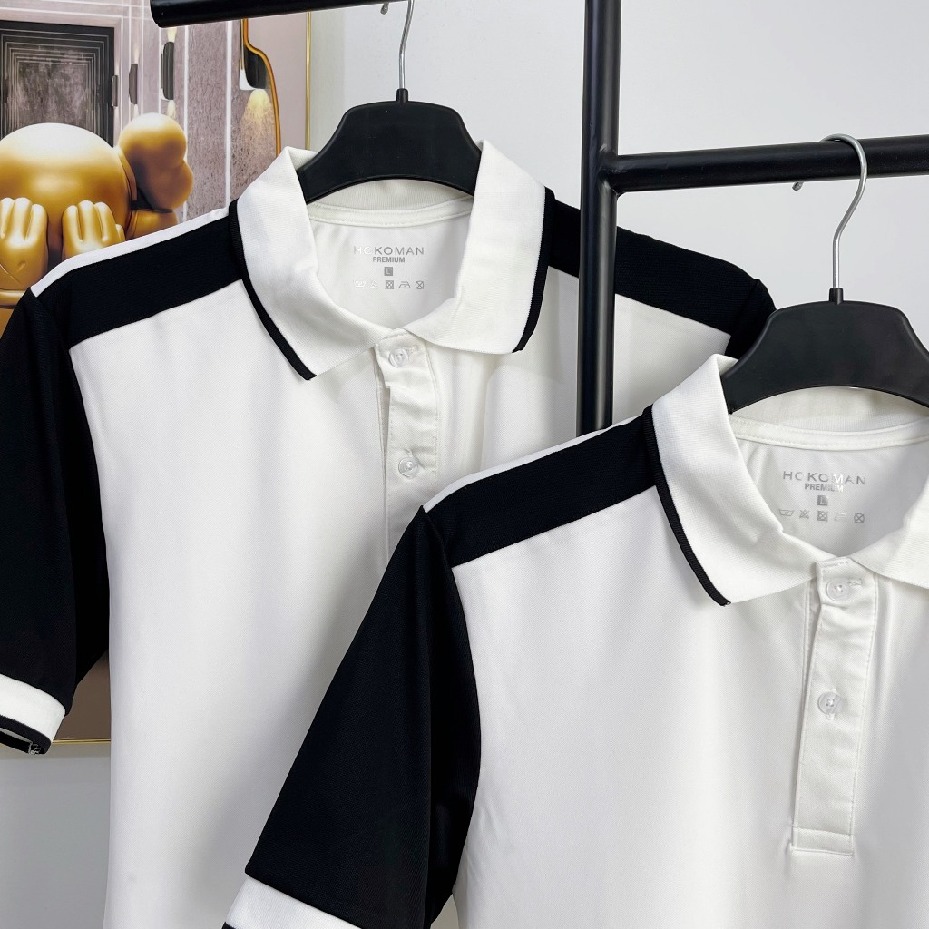 Áo polo nam , áo thun polo nam tay ngắn phối raglan tay, ngực thêu họa tiết hươu, chất vải poly cá sấu thoáng mát