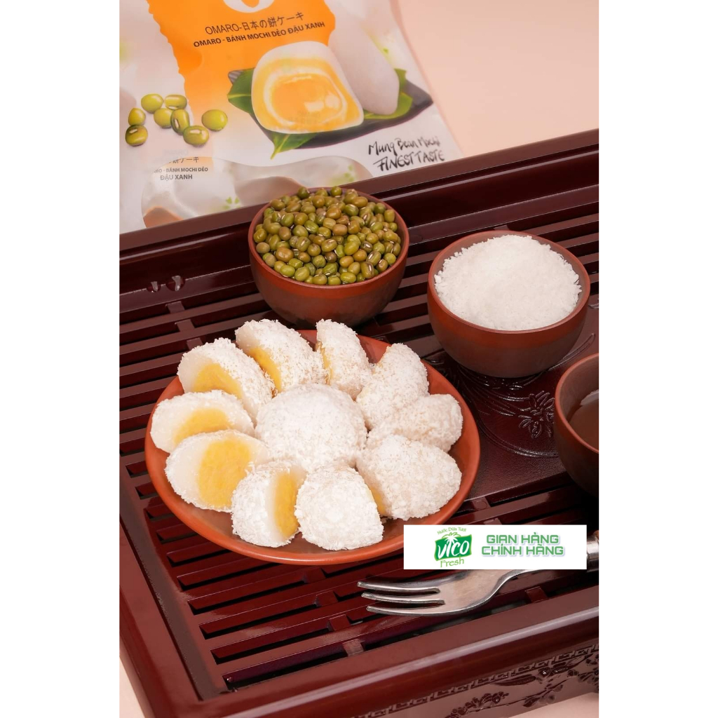 Gói 8 chiếc Bánh Mochi đậu xanh phủ dừa/Khoai môn Omaro ăn vặt