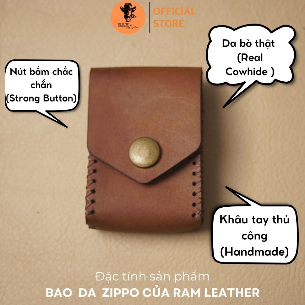 Bao Da Bật Lửa Zippo Màu Nâu Đỏ - RAM Leather