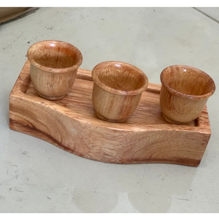 Bộ 3 ly nước thờ cúng gỗ gõ nguyên khối màu gỗ tự nhiên cao cấp có đế - 15x5cm