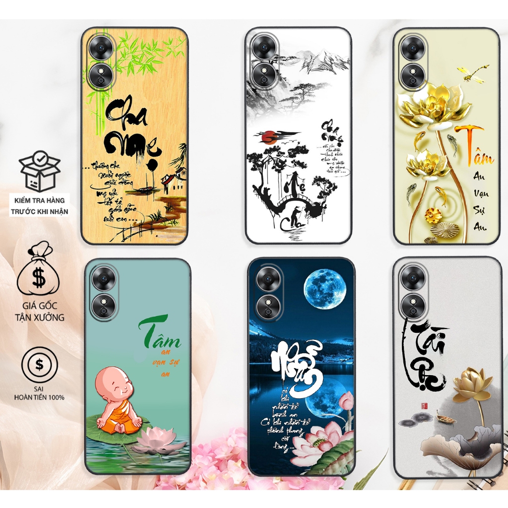Ốp lưng Oppo A38 4G / A58 / A58 4G/ A78 4G / A78 thư pháp tâm an,chữ tâm,tài,lộc,phong thủy giá rẻ