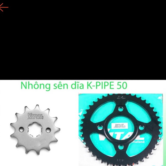 Nhông sên dĩa Kymco K-PIPE 50 SÊN VÀNG 9 ly hiệu VITAL- NSD, xích đĩa tải chính hãng Thái Lan