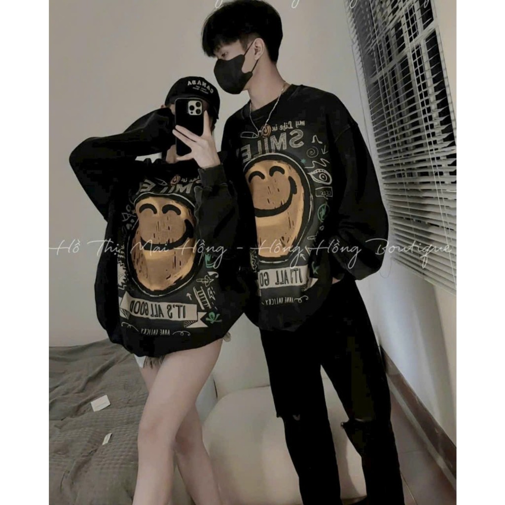 Áo Sweater Nỉ , Áo Cổ Tròn UNISEX Mặc Đôi Nam Nữ Chất Nỉ Dày Dặn SMILEY Mặt Cười Siêu HOT N05