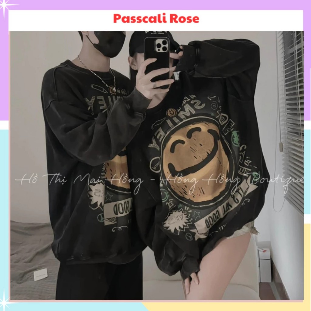 Áo Sweater Nỉ , Áo Cổ Tròn UNISEX Mặc Đôi Nam Nữ Chất Nỉ Dày Dặn SMILEY Mặt Cười Siêu HOT N05