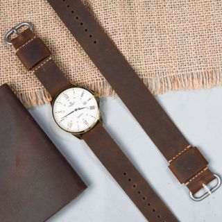 Dây đồng hồ Nato da bò sáp nâu thích hợp cho đồng hồ cơ, pin dây da thủ công Vintage Wemoda S41