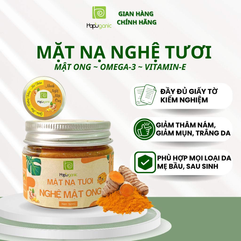 Mask Mặt Nạ Nghệ Tươi Mật Ong Nguyên Chất Hapuganic Đắp Mặt Ngừa Mụn Mờ Thâm Trắng Da 50Gr