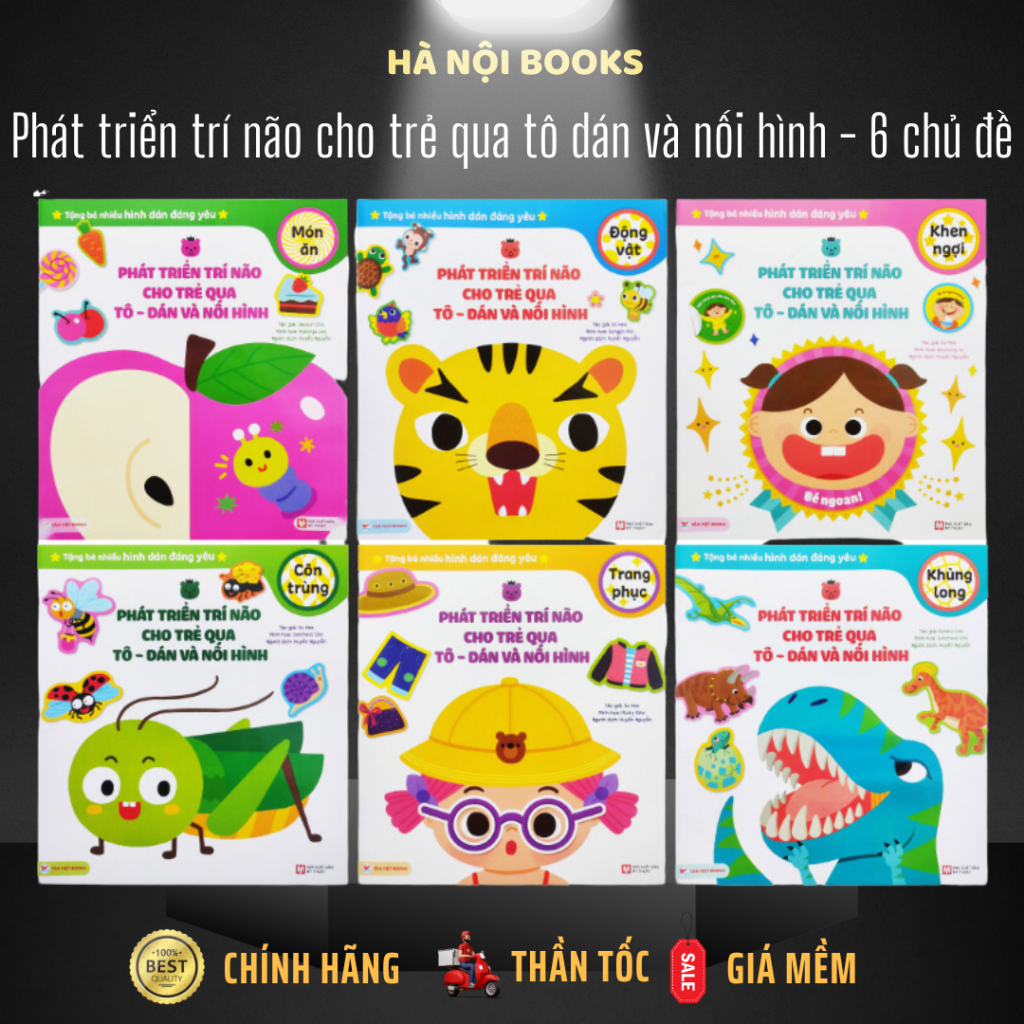 Sách - Phát triển trí não cho trẻ qua tô dán và nối hình - 6 chủ đề - Tân Việt